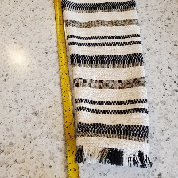 Scotch And Soda Medium Jacket Open Front Cotton Coat Neutral Stripes Boho Fringe - Picture 15 of 16